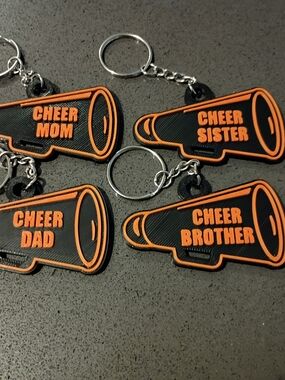 Cheer Family Megaphone Keychains in Black & Orange